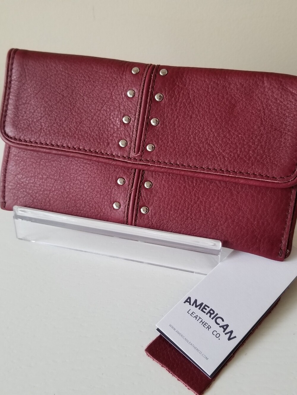 American Leather Co. Dark Cherry Mittie Bifold Wallet NWT